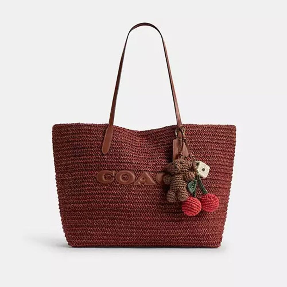 Coach Large City Tote Bag With Charms CES20 straw/Gold/Russet